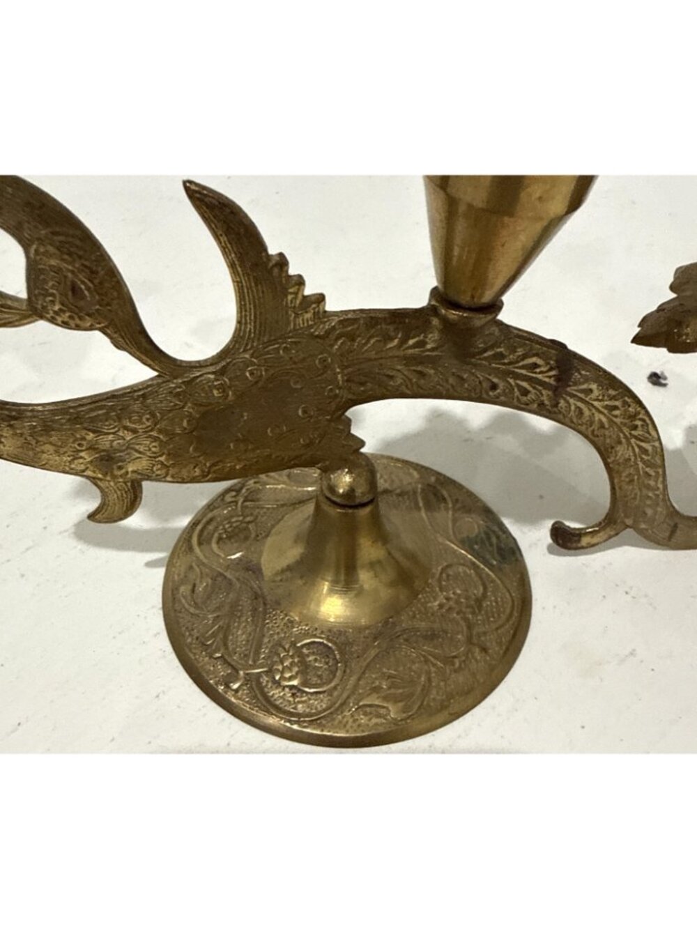 Vintage Antique Heavy Brass Sea Serpent Fish Ornate Candle Holder Candelabra - Picture 4 of 10